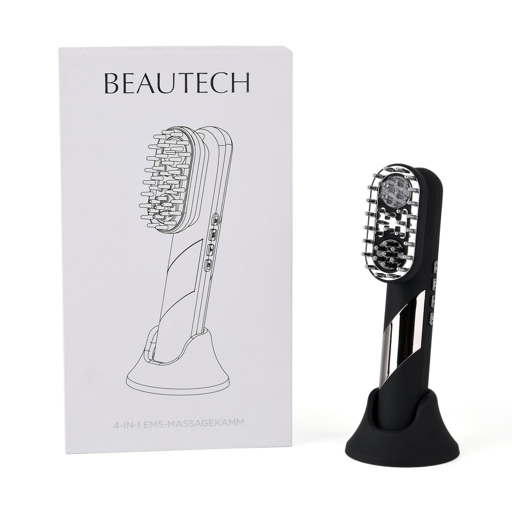 Beautch 4 in 1 Elektrisches Kopfhautmassagegerät mit 1800 mAh Akku, Schwarz Matt