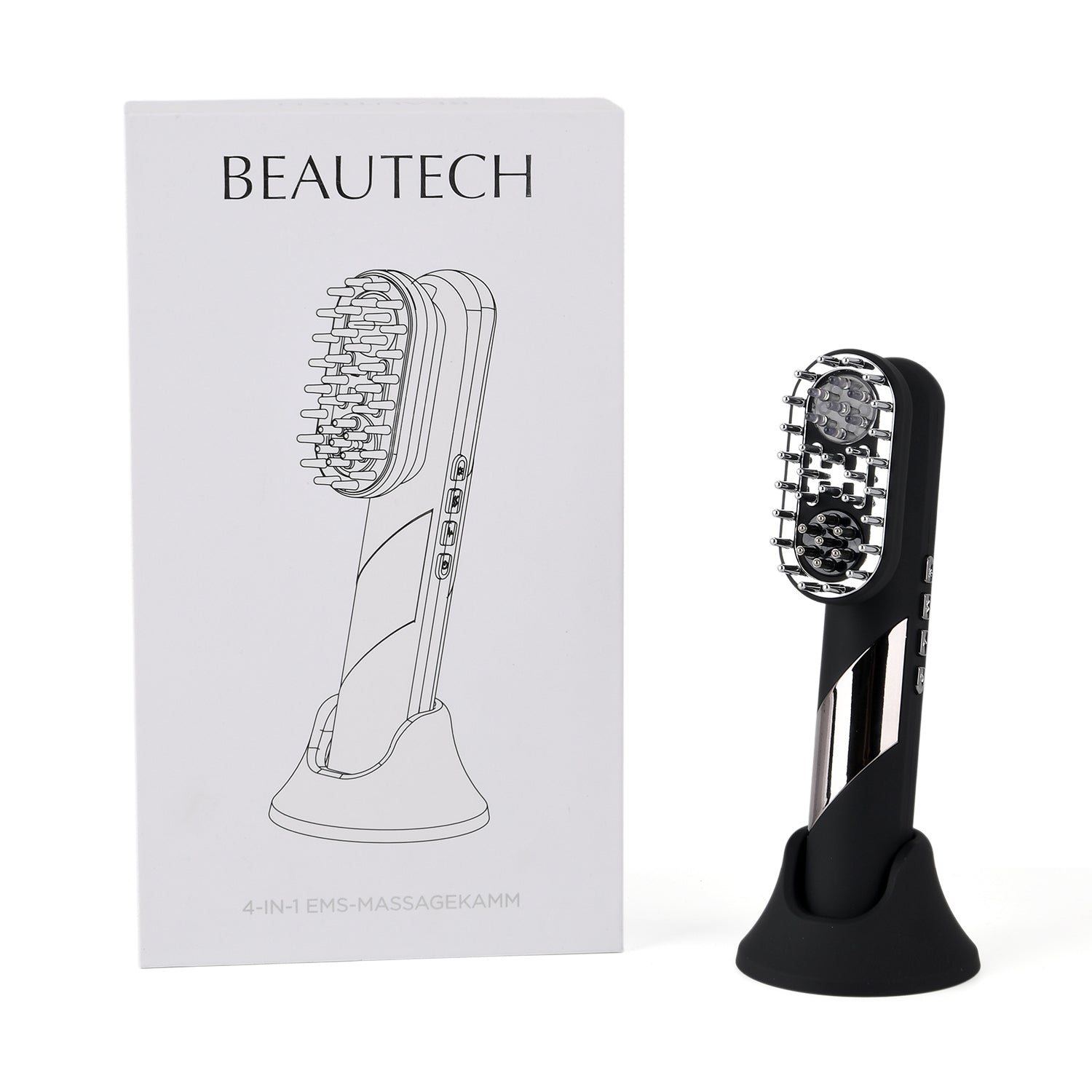 Beautch 4 in 1 Elektrisches Kopfhautmassagegerät mit 1800 mAh Akku, Schwarz Matt