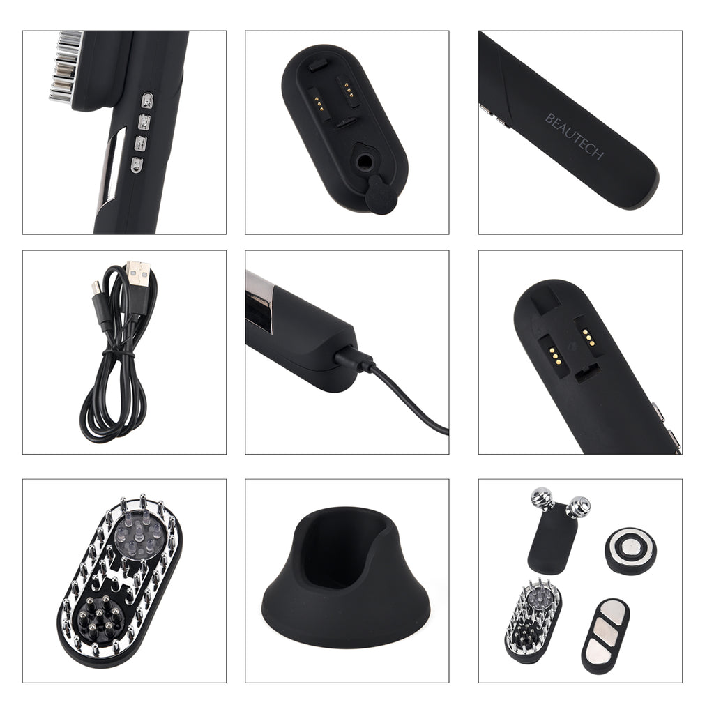 Beautch 4 in 1 Elektrisches Kopfhautmassagegerät mit 1800 mAh Akku, Schwarz Matt