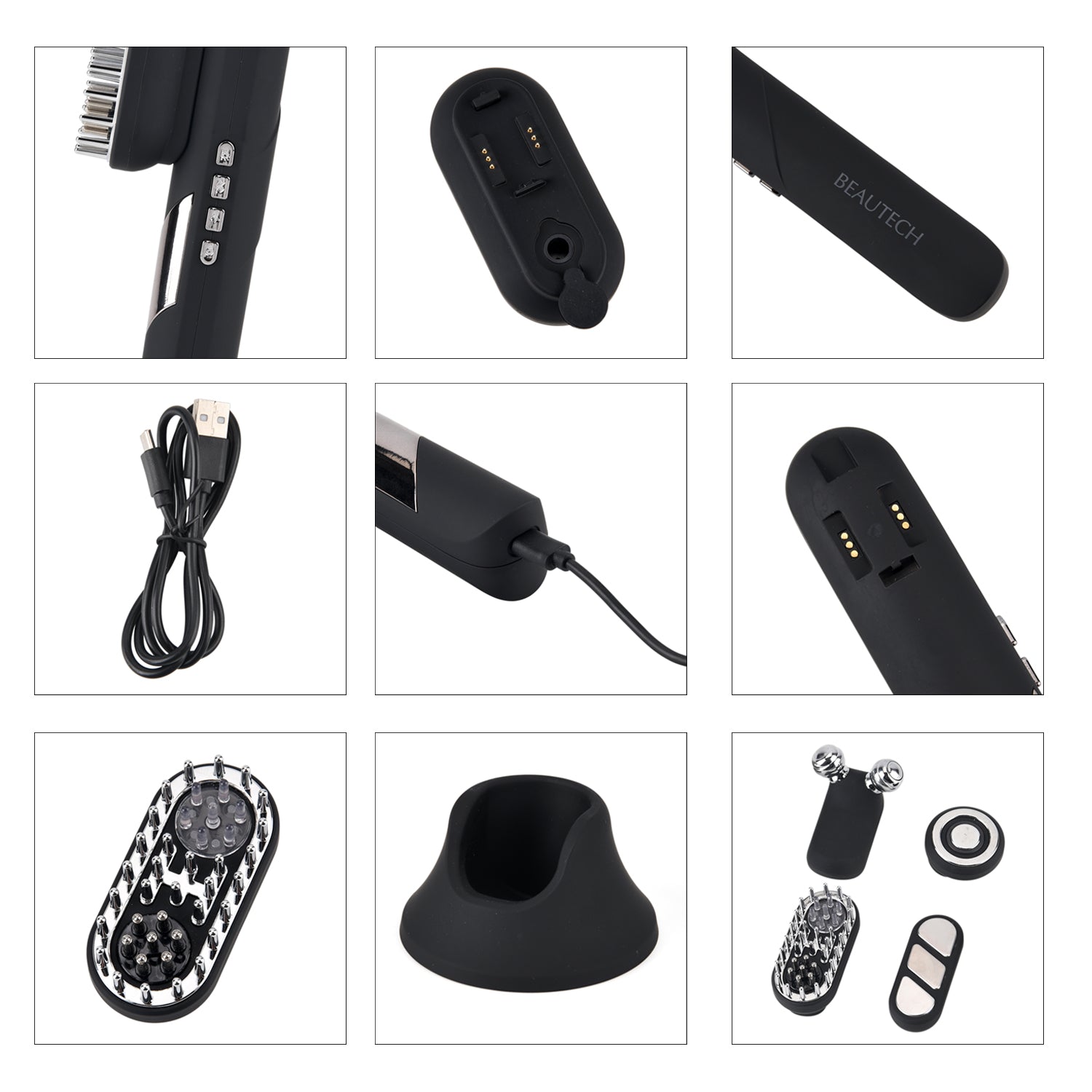 Beautch 4 in 1 Elektrisches Kopfhautmassagegerät mit 1800 mAh Akku, Schwarz Matt