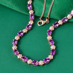 GP - AAA Rose De France Amethyst, Weißer Zirkon Halskette ca. 45 cm 925 Silber 750 Roségold Vermeil ca. 15,61 ct.