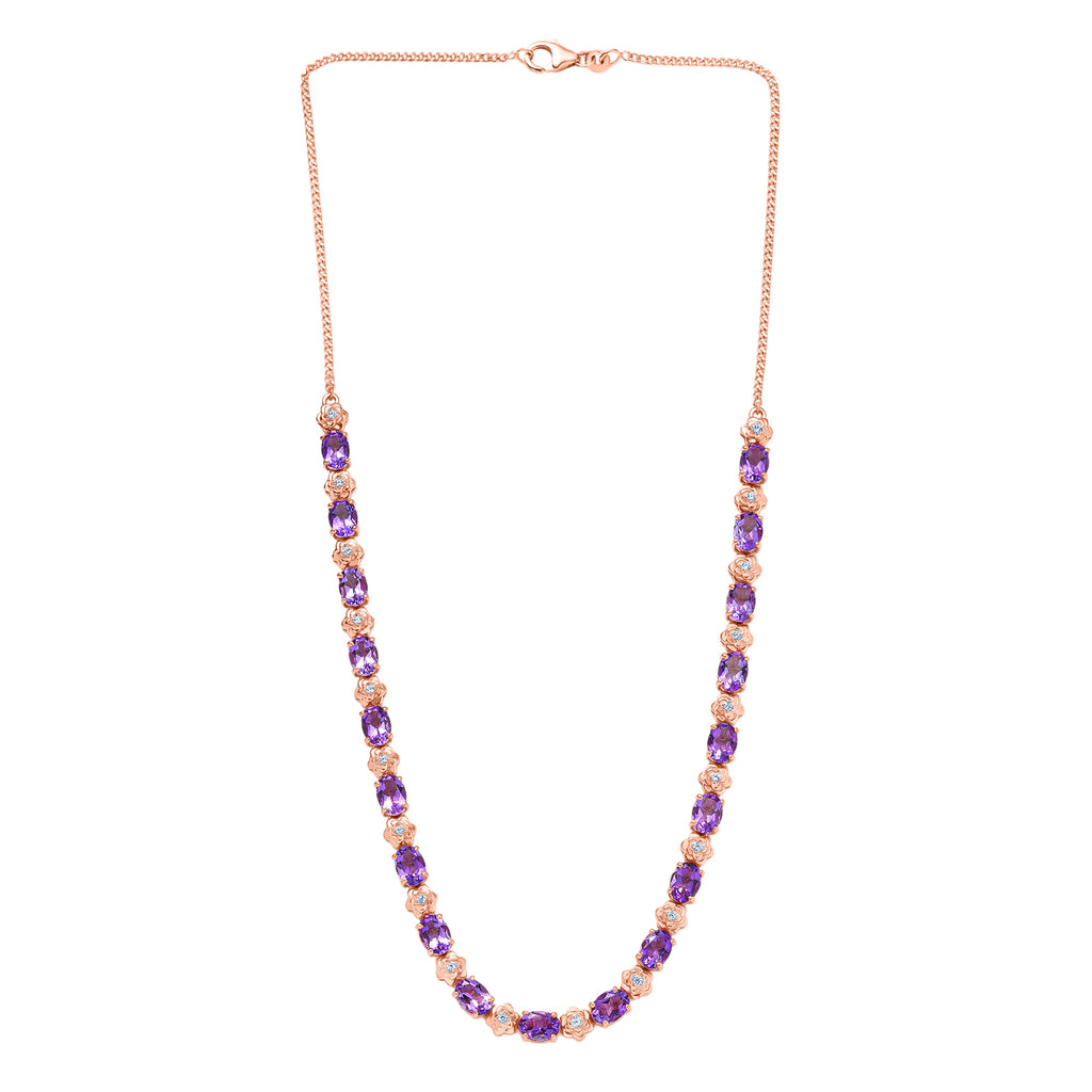 GP - AAA Rose De France Amethyst, Weißer Zirkon Halskette ca. 45 cm 925 Silber 750 Roségold Vermeil ca. 15,61 ct.