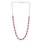 GP - AAA Rose De France Amethyst, Weißer Zirkon Halskette ca. 45 cm 925 Silber 750 Roségold Vermeil ca. 15,61 ct.