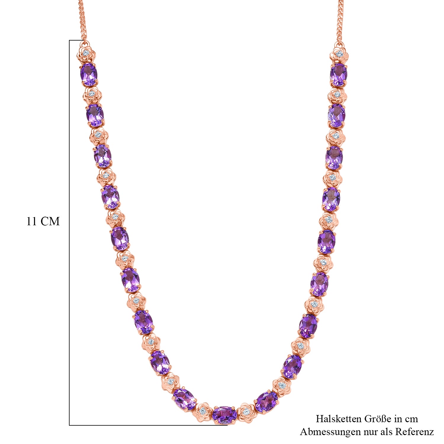 GP - AAA Rose De France Amethyst, Weißer Zirkon Halskette ca. 45 cm 925 Silber 750 Roségold Vermeil ca. 15,61 ct.