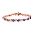 GP - AAA Rose De France Amethyst, Weißer Zirkon Armband ca. 19 cm 925 Silber 750 Roségold Vermeil ca. 12,92 ct.