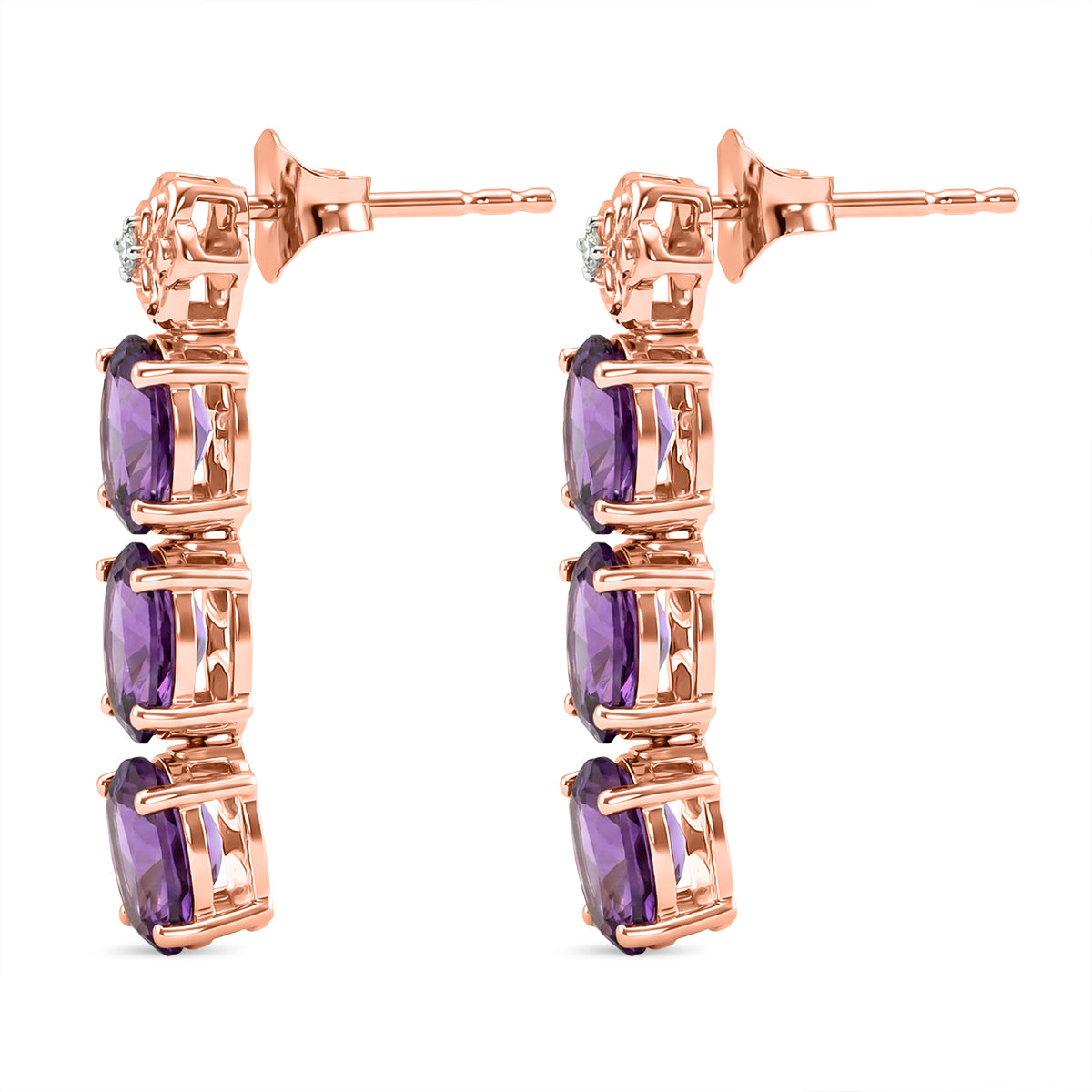 GP - AAA Rose De France Amethyst, Weißer Zirkon Ohrringe 925 Silber 750 Roségold Vermeil ca. 4,85 ct.