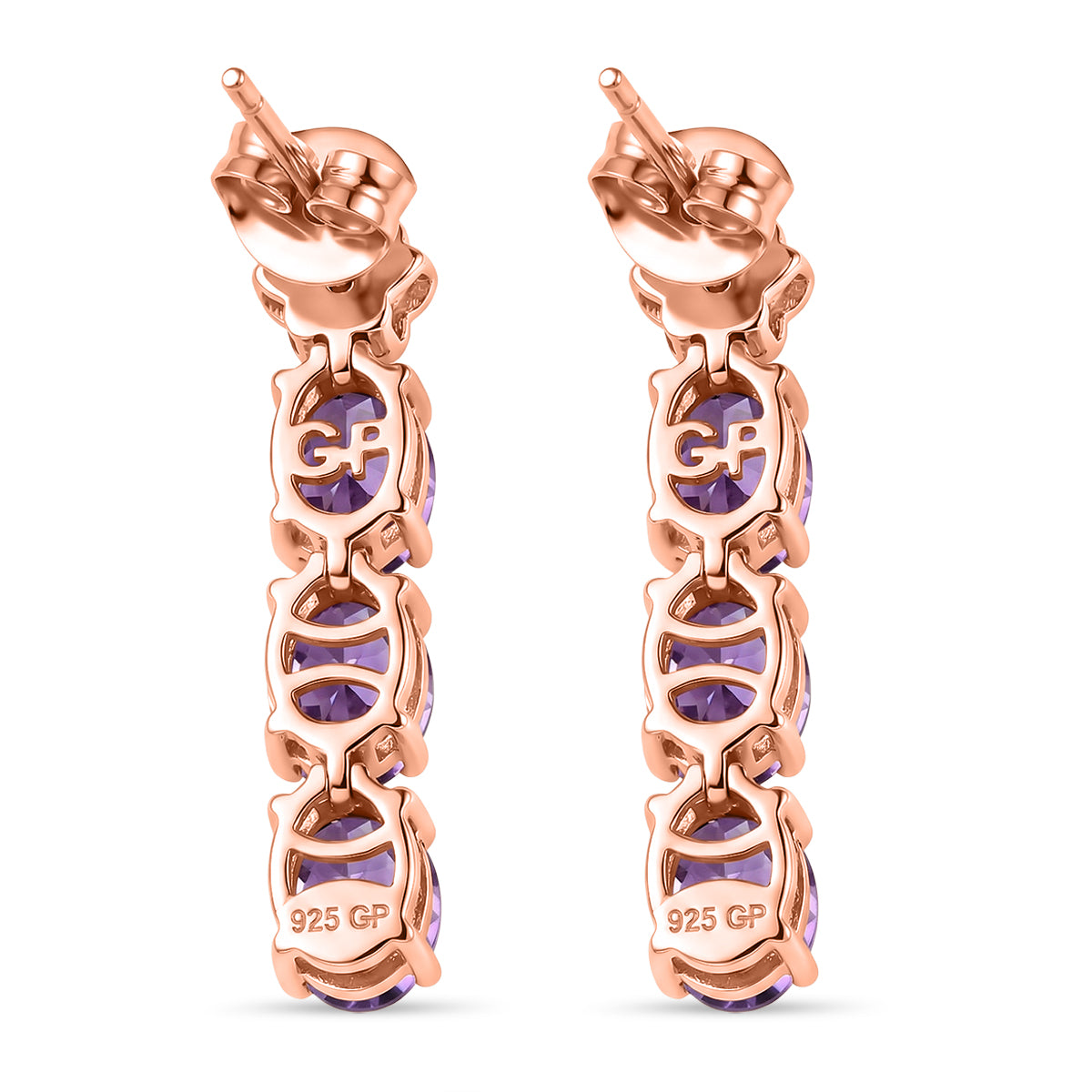 GP - AAA Rose De France Amethyst, Weißer Zirkon Ohrringe 925 Silber 750 Roségold Vermeil ca. 4,85 ct.