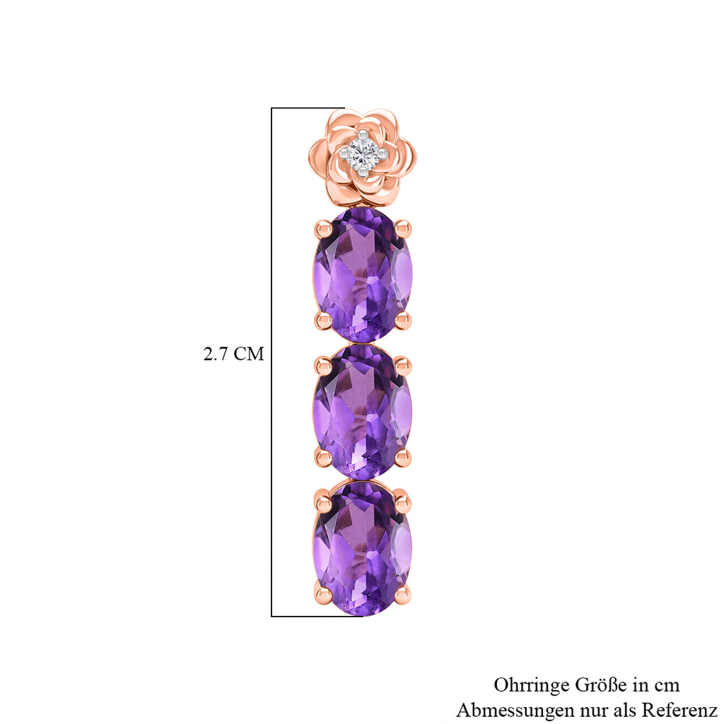 GP - AAA Rose De France Amethyst, Weißer Zirkon Ohrringe 925 Silber 750 Roségold Vermeil ca. 4,85 ct.