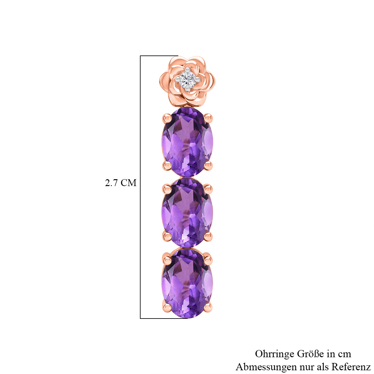 GP - AAA Rose De France Amethyst, Weißer Zirkon Ohrringe 925 Silber 750 Roségold Vermeil ca. 4,85 ct.