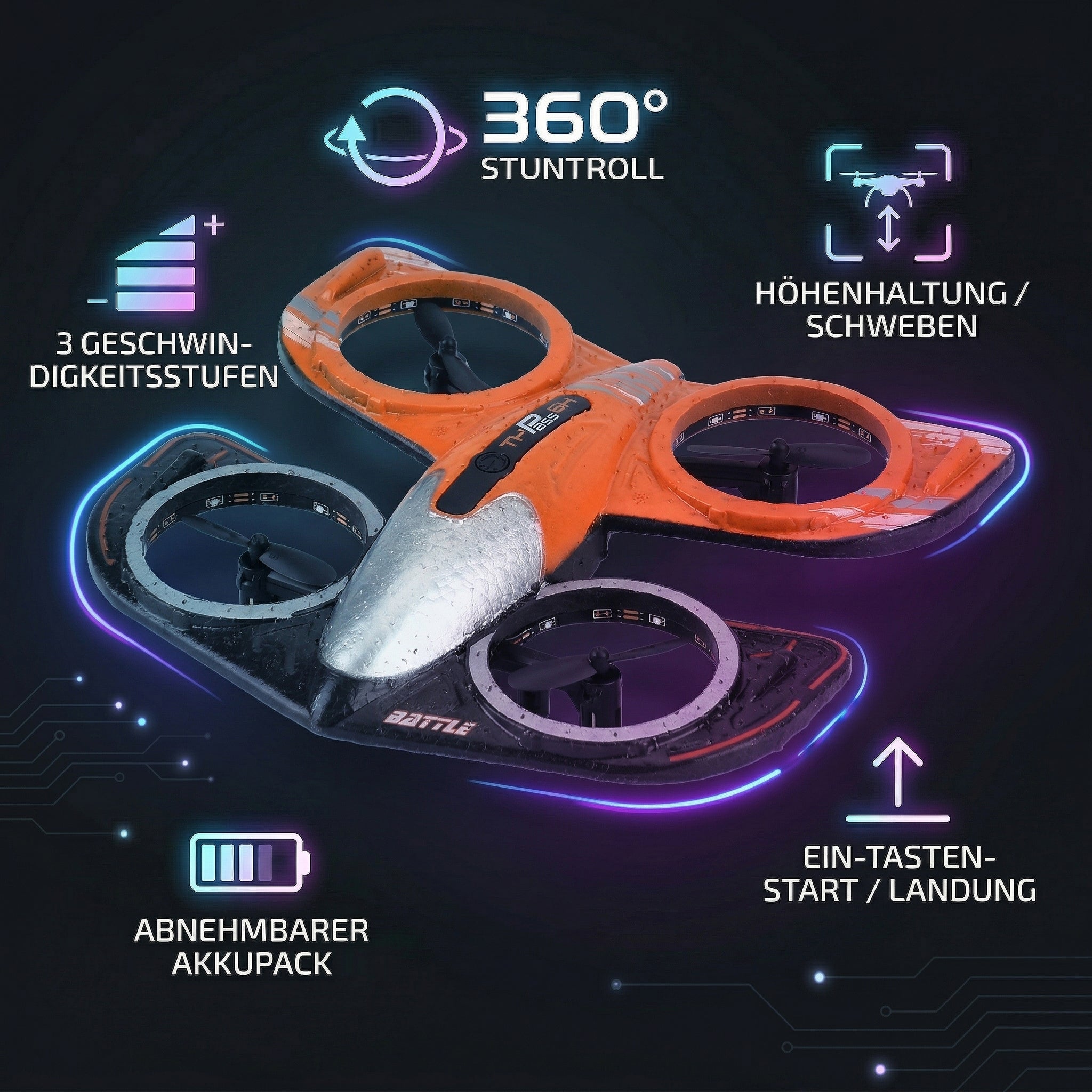 Flight 360° ROLL SPEED REGULATION VERY LONG ENDURANCE FIXED HEIGHT HOVER REMOTE CONTROL ONE KEYLIFT