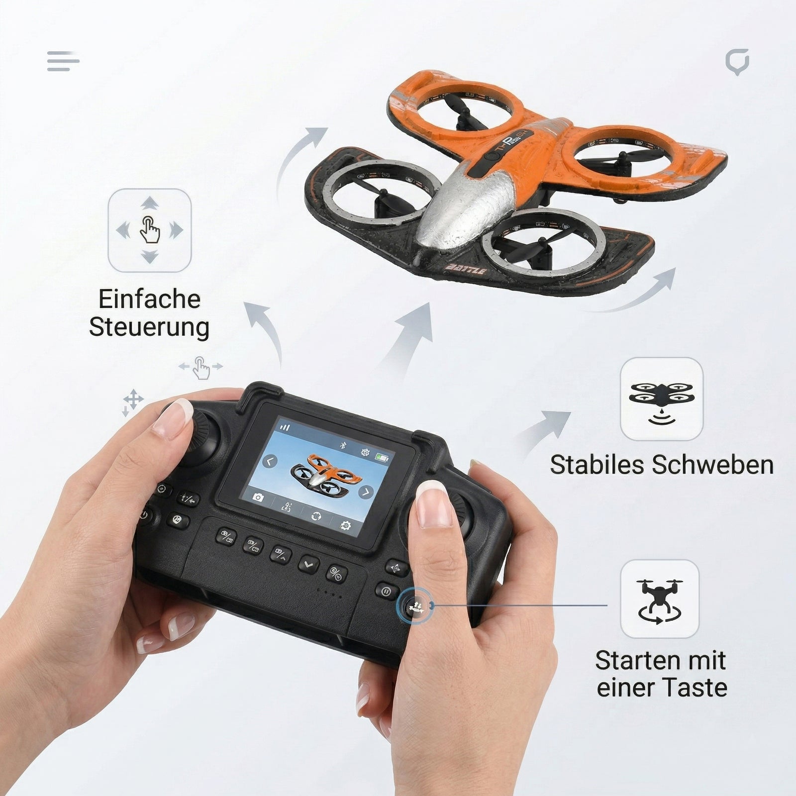 Mini-Drohne mit 360 grad-Flugmanövern, Höhenhaltefunktion, Ein-Tasten-Start und -Landung, Geschwindigkeitsregelung, langer Flugzeit und Fernbedienung