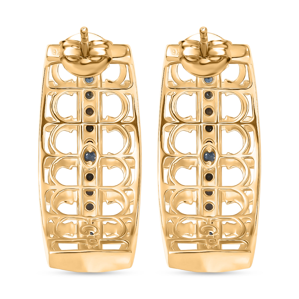 GP - Kanchanaburi Blauer Saphir Ohrringe 925 Silber 750 Gelbgold Vermeil ca. 0,59 ct.