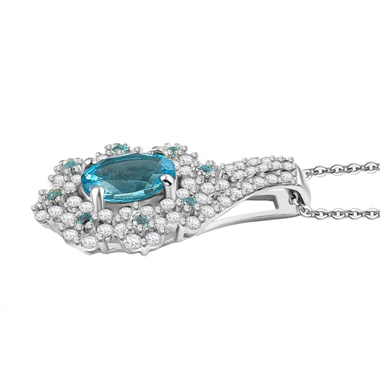 D'Joy AAA Betroka blauer Apatit und Moissanit Ring und Anhänger mit 50cm Kette