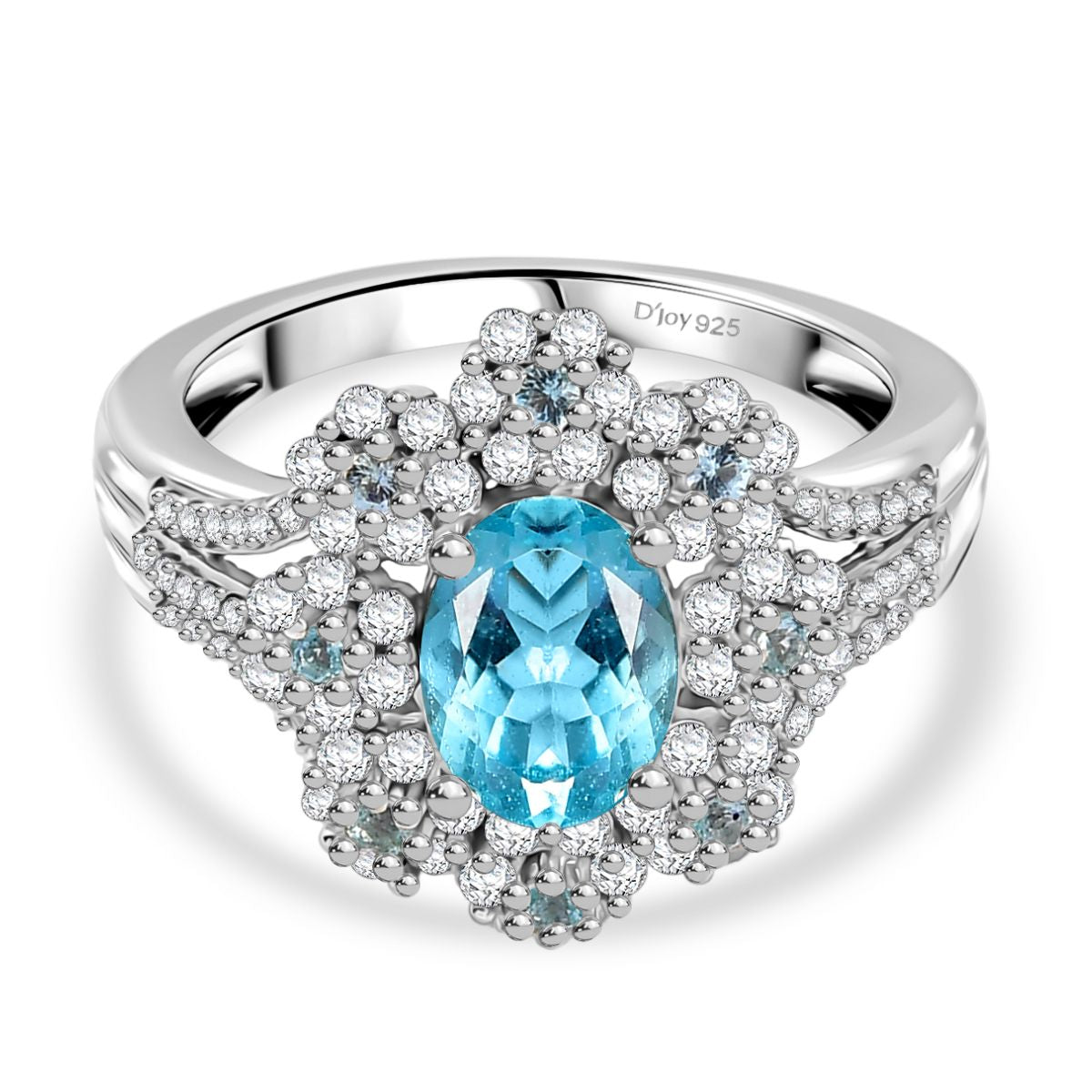 D'Joy AAA Betroka blauer Apatit und Moissanit Ring und Anhänger mit 50cm Kette
