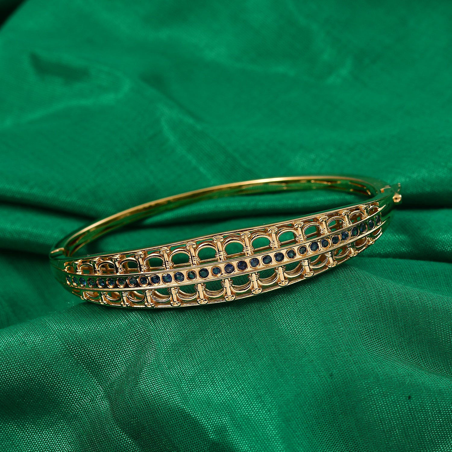 GP - Kanchanaburi Blauer Saphir Armreif ca. 19 cm 925 Silber 750 Gelbgold Vermeil ca. 1,55 ct.