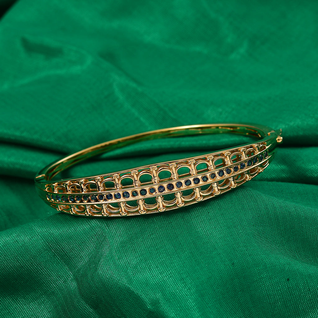 GP - Kanchanaburi Blauer Saphir Armreif ca. 19 cm 925 Silber 750 Gelbgold Vermeil ca. 1,55 ct.