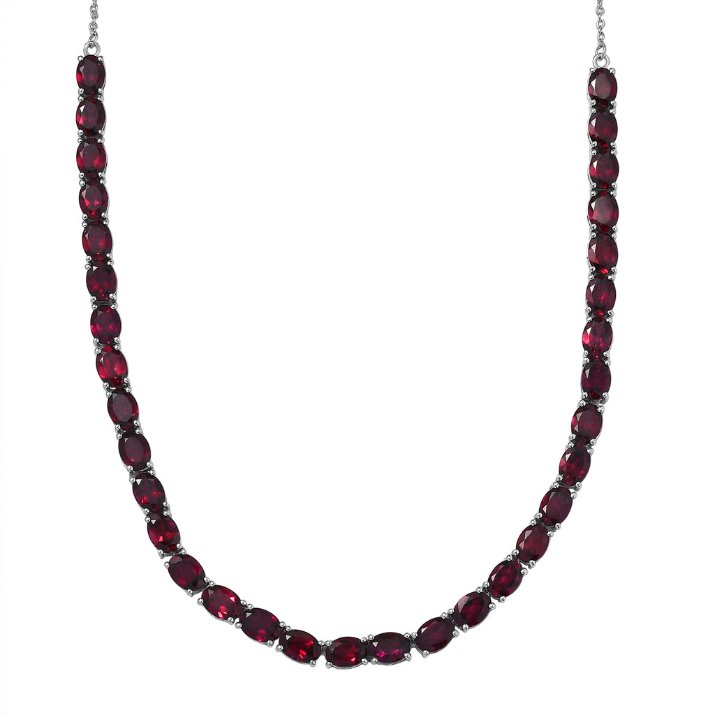 D'Joy AA Natürlicher Rhodolith Granat Halskette ca. 45 cm 925 Silber rhodiniert ca. 31,68 ct.