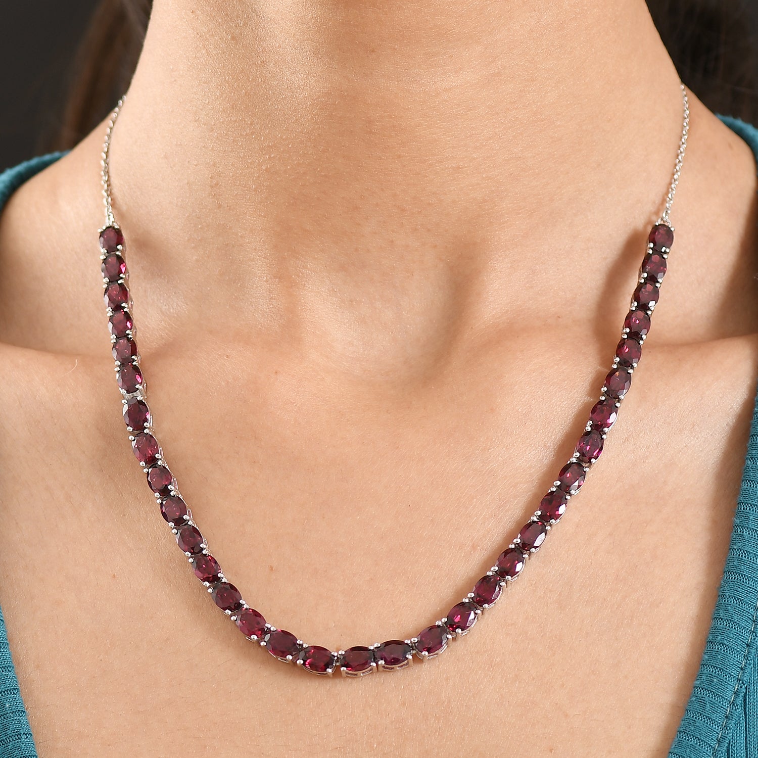 D'Joy AA Natürlicher Rhodolith Granat Halskette ca. 45 cm 925 Silber rhodiniert ca. 31,68 ct.