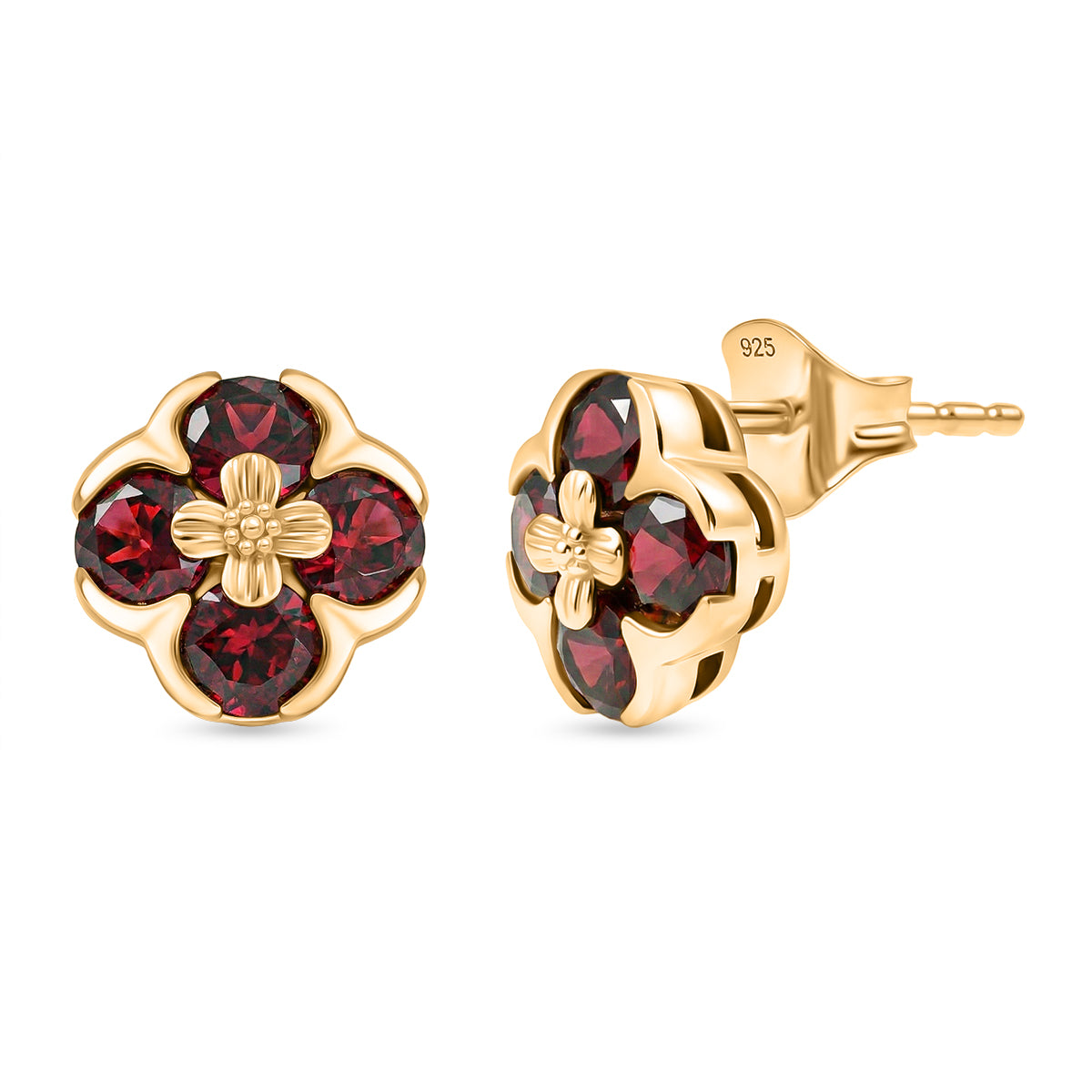D'Joy AA Natürlicher Rhodolith Granat Ohrringe 925 Silber 750 Gelb Vergoldet ca. 2.30 ct