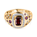 D'Joy - Krönender Glanz Design AA Natürlicher Rhodolith Granat Ring 925 Silber 750 Gelbgold Vermeil (Größe 17.00) ca. 2.16 ct