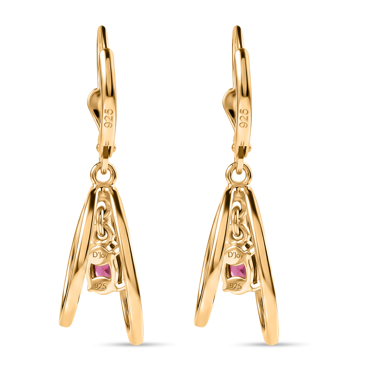 D'Joy AA Natürlicher Rhodolith Granat Ohrringe 925 Silber 750 Gelb Vergoldet ca. 1.16 ct