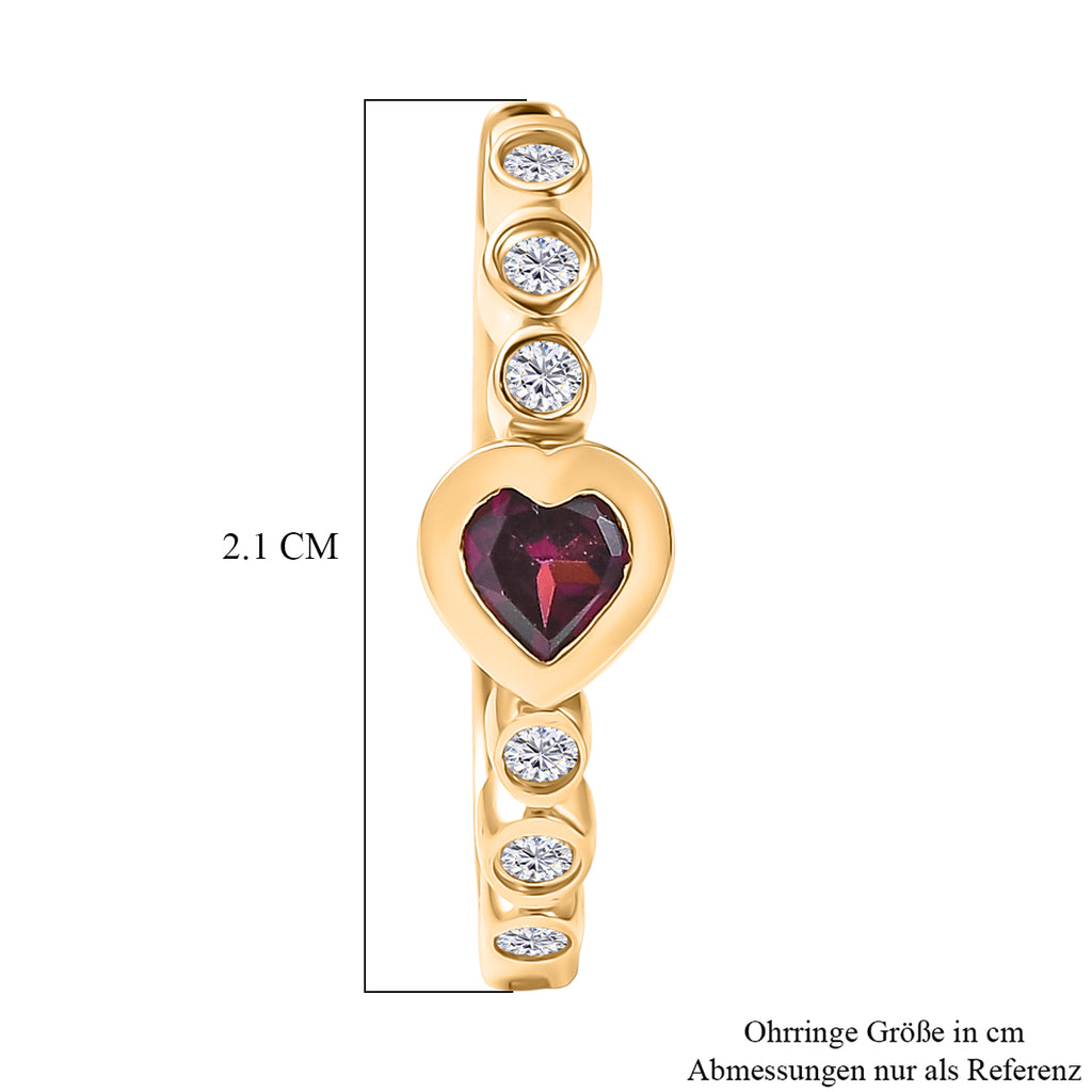 D'Joy AA Natürlicher Rhodolith Granat, Weißer Zirkon Ohrringe 925 Silber 750 Gelb Vergoldet ca. 1.35 ct