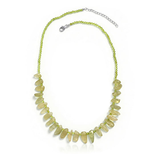 D'Joy Natürlicher grüner Kunzit, Peridot Halskette ca. 45 cm + 5 cm Extender, 925 Silber rhodiniert ca. 110,00 ct.