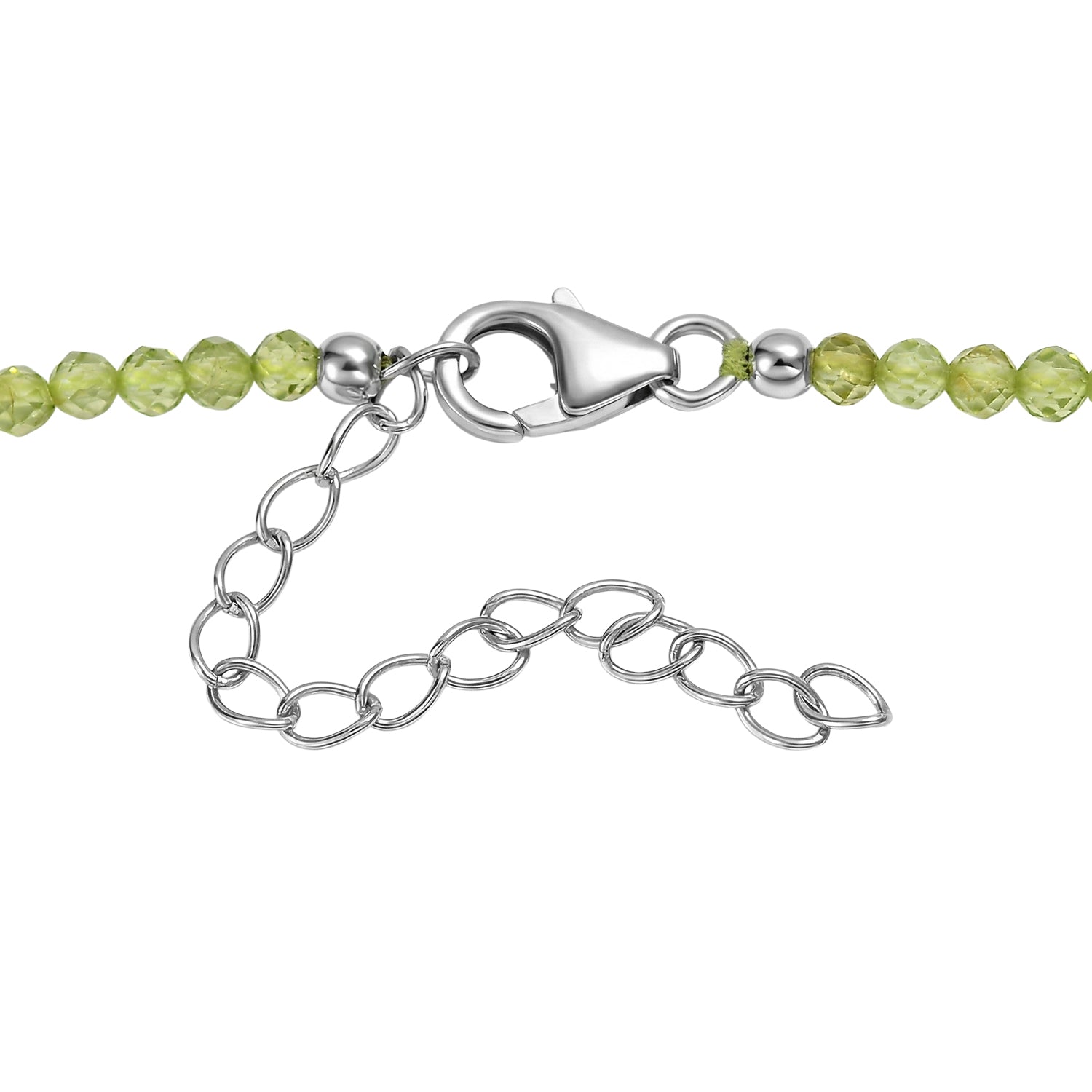 D'Joy Natürlicher grüner Kunzit, Peridot Halskette ca. 45 cm + 5 cm Extender, 925 Silber rhodiniert ca. 110,00 ct.