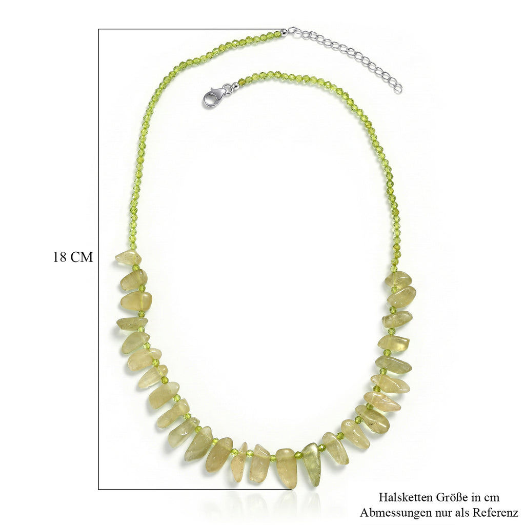 D'Joy Natürlicher grüner Kunzit, Peridot Halskette ca. 45 cm + 5 cm Extender, 925 Silber rhodiniert ca. 110,00 ct.