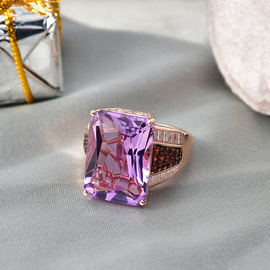 D'Joy Rose De France Amethyst, Moissanit Ring 925 Silber 750 Roségold vermeil (Größe 19.00) ca. 17,15 ct