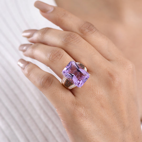 D'Joy Rose De France Amethyst, Moissanit Ring 925 Silber 750 Roségold vermeil (Größe 19.00) ca. 17,15 ct