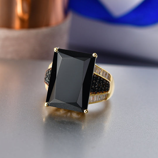 D'Joy Schwarzer Spinell, Moissanit Ring 925 Silber 750 Gelbgold Vermeil   (Größe 17.00) ca. 23.27 ct