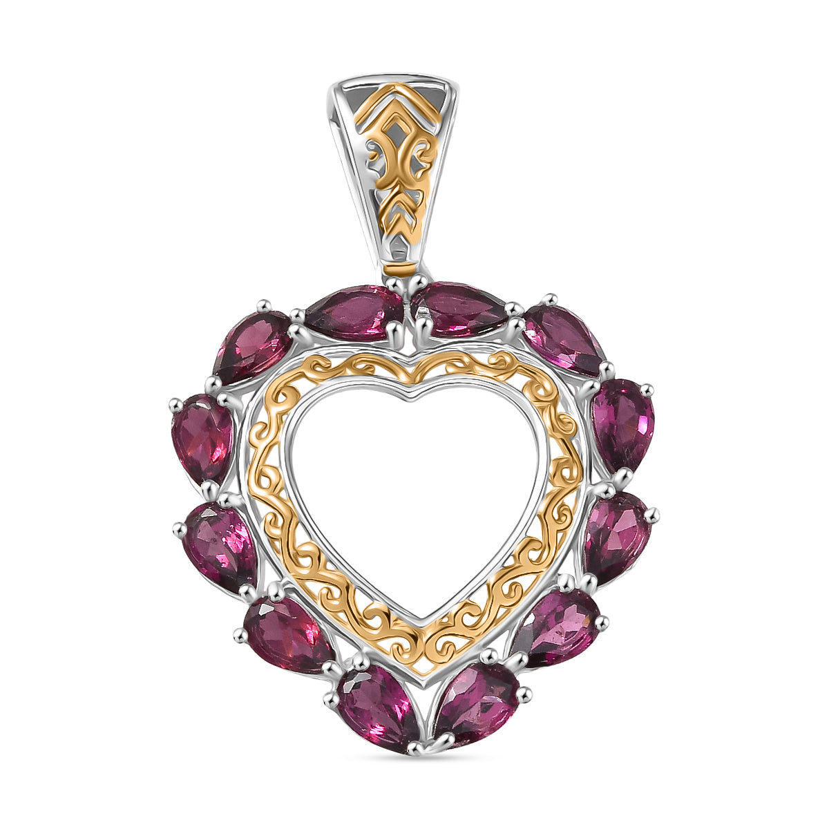 D'Joy AA Natürlicher Rhodolith Granat Anhänger 925 Silber platiniert und vergoldet ca. 3.11 ct