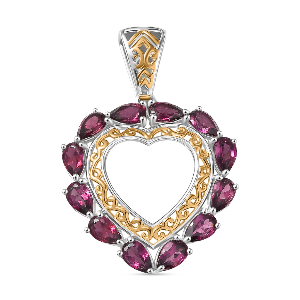 D'Joy AA Natürlicher Rhodolith Granat Anhänger 925 Silber platiniert und vergoldet ca. 3.11 ct