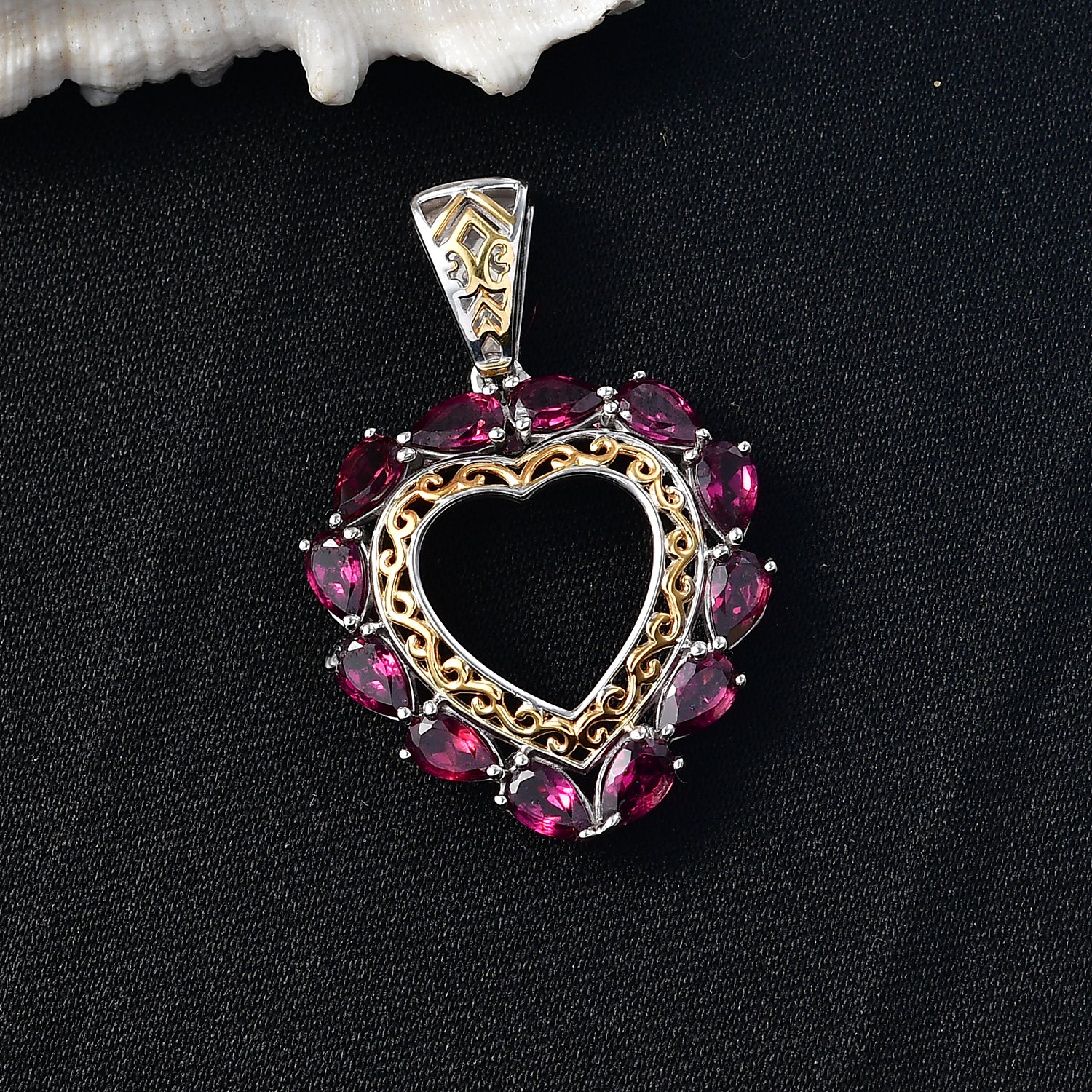D'Joy AA Natürlicher Rhodolith Granat Anhänger 925 Silber platiniert und vergoldet ca. 3.11 ct