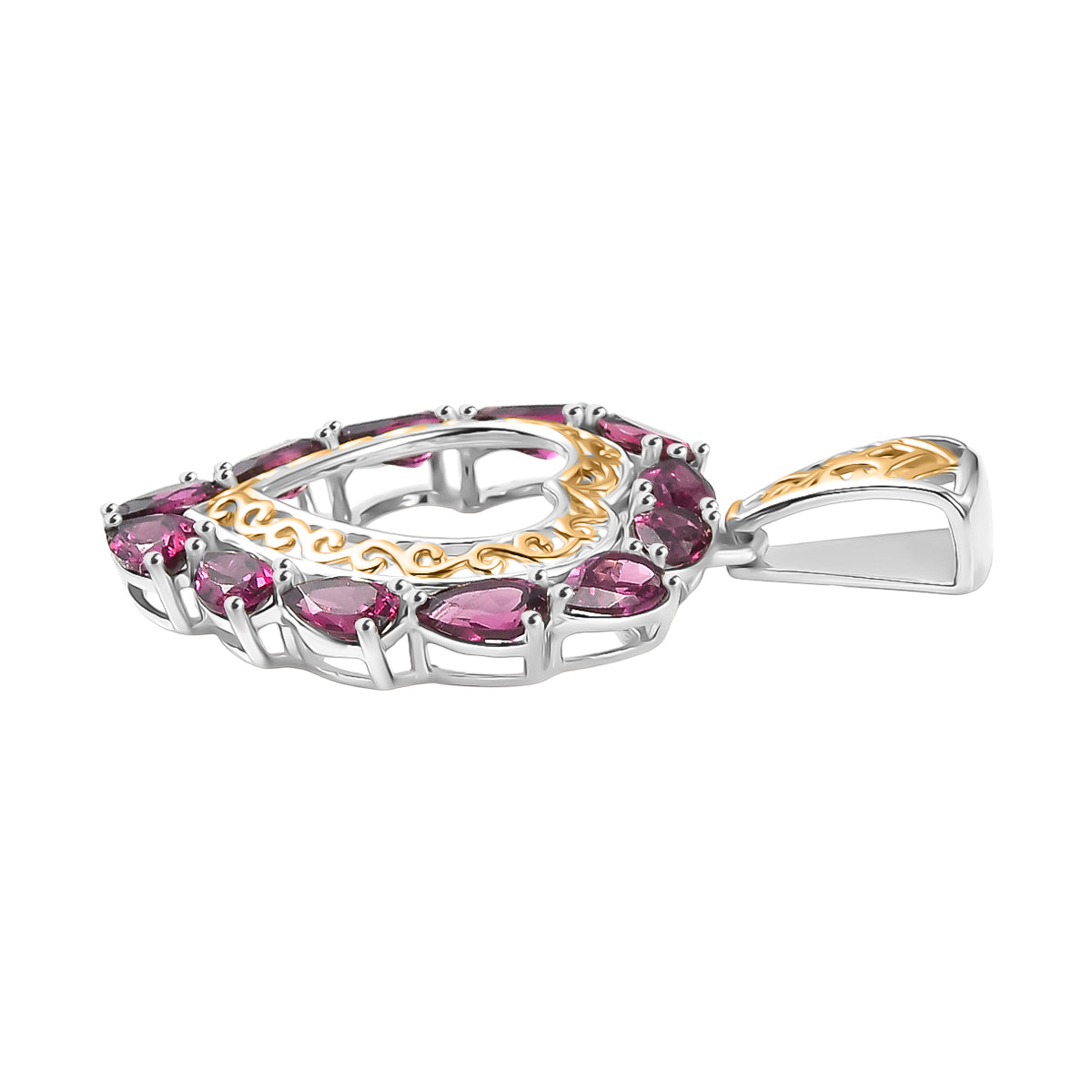 D'Joy AA Natürlicher Rhodolith Granat Anhänger 925 Silber platiniert und vergoldet ca. 3.11 ct
