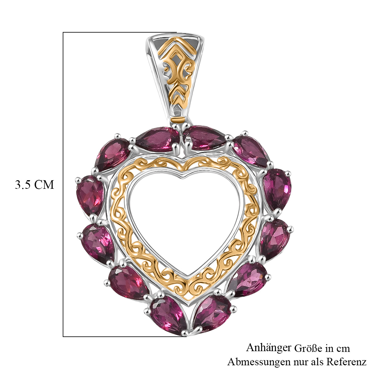 D'Joy AA Natürlicher Rhodolith Granat Anhänger 925 Silber platiniert und vergoldet ca. 3.11 ct