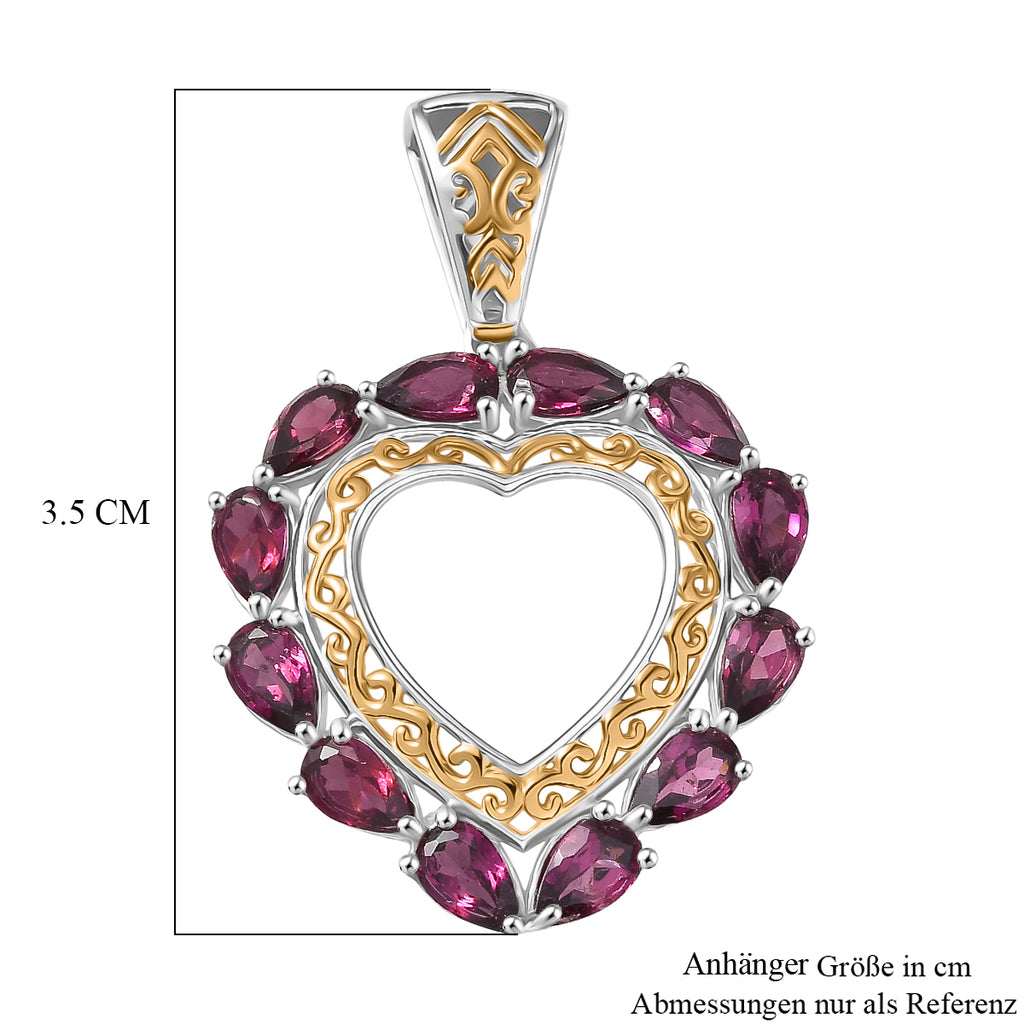D'Joy AA Natürlicher Rhodolith Granat Anhänger 925 Silber platiniert und vergoldet ca. 3.11 ct