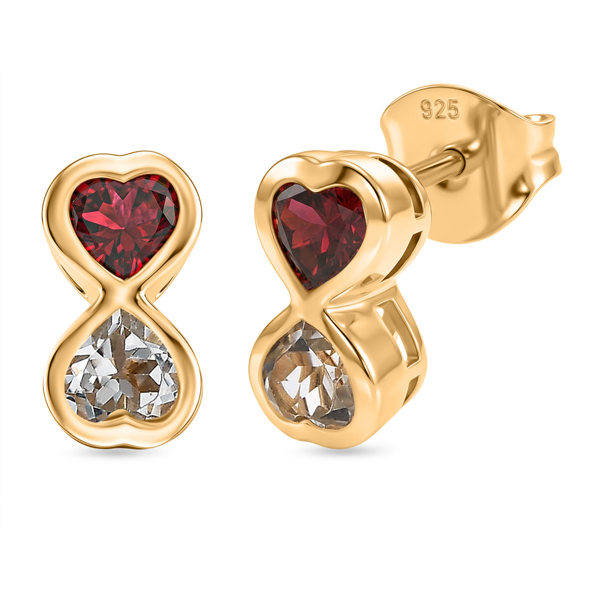 D'Joy AA Weißer Topas, Natürlicher Rhodolith Granat Ohrringe 925 Silber 750 Gelb Vergoldet ca. 1,34 ct.