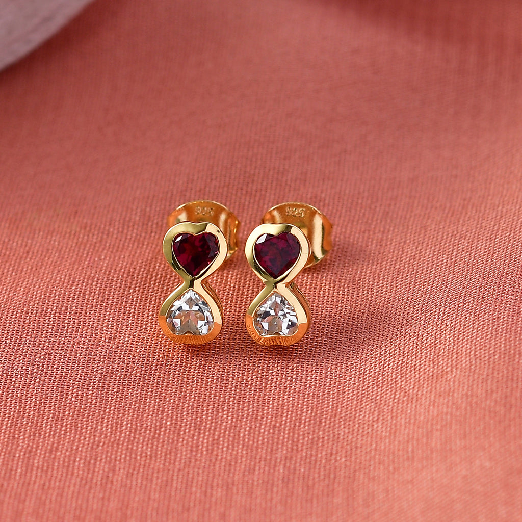 D'Joy AA Weißer Topas, Natürlicher Rhodolith Granat Ohrringe 925 Silber 750 Gelb Vergoldet ca. 1,34 ct.