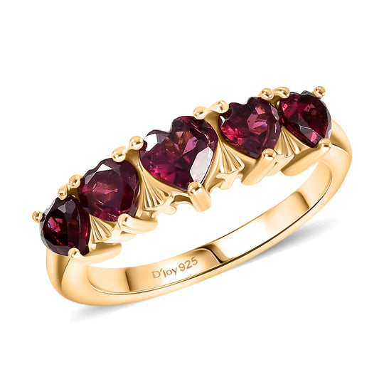 D'Joy - Herzkrone Design AA Natürlicher Rhodolith Granat Ring 925 Silber 750 Gelb Vergoldet (Größe 21.00) ca. 1.97 ct