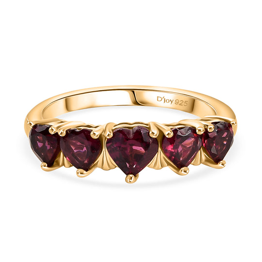 D'Joy - Herzkrone Design AA Natürlicher Rhodolith Granat Ring 925 Silber 750 Gelb Vergoldet (Größe 21.00) ca. 1.97 ct