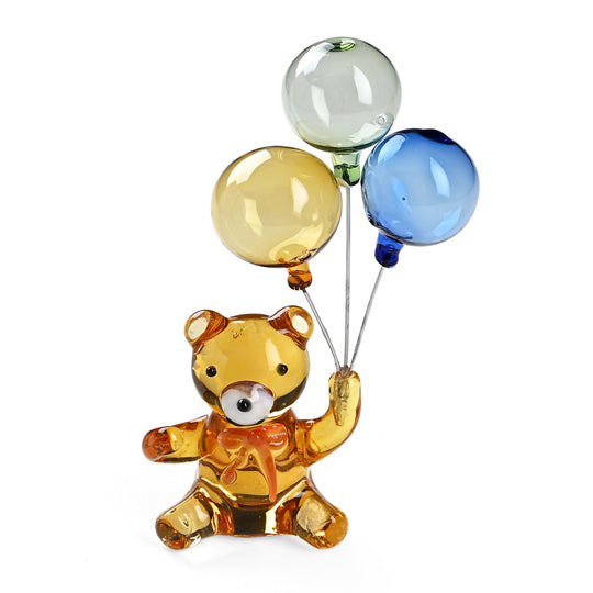 Dekorative Glasfigur Bär mit Ballon Glas 9 cm, Braun