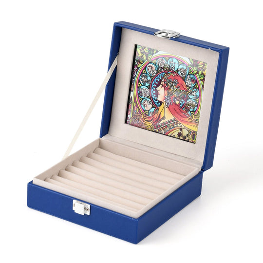 LIVMORE Designer-Ringbox mit handbemaltem Glasfenster im Art-Deco-Design, 16 x 16 x 6 cm, Lila
