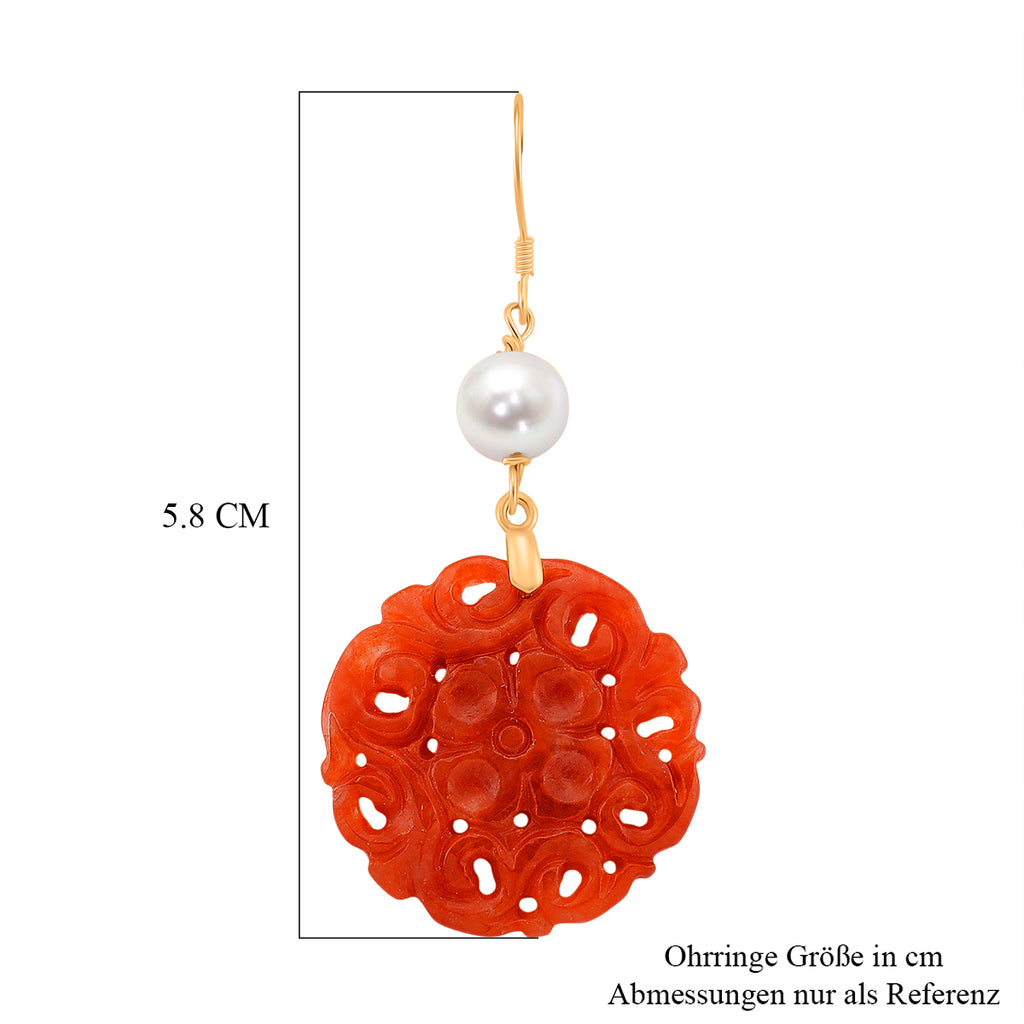D'Joy Rote Jade, Zhuji Akoya-Perle (5-5.5mm) Ohrringe 925 Silber vergoldet
