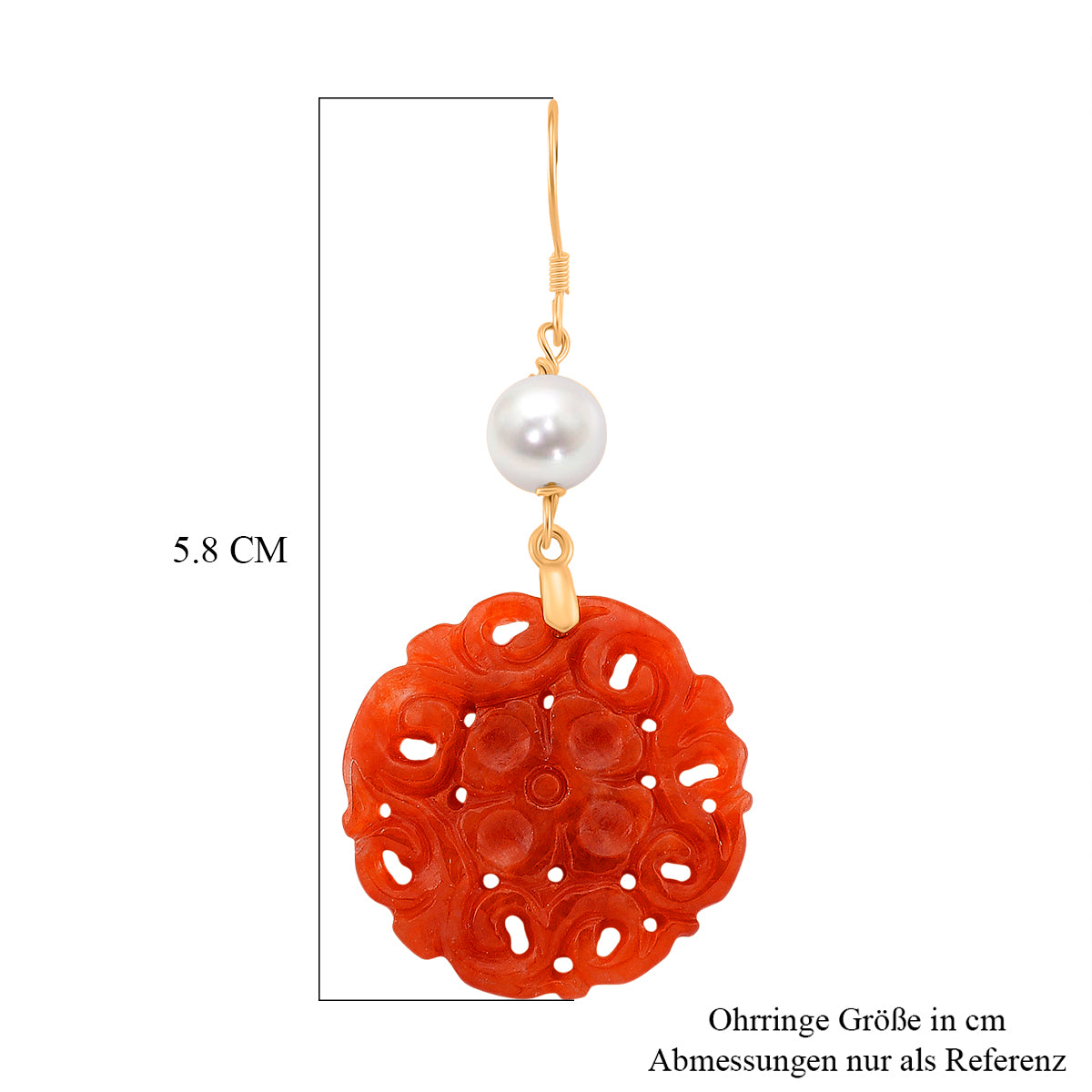 D'Joy Rote Jade, Zhuji Akoya-Perle (5-5.5mm) Ohrringe 925 Silber vergoldet