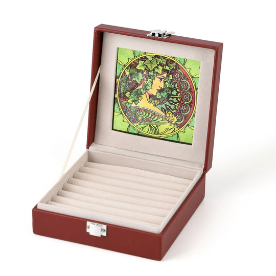 LIVMORE Designer-Ringbox mit handbemaltem Glasfenster im Art-Deco-Design, 16 x 16 x 6 cm, Lila