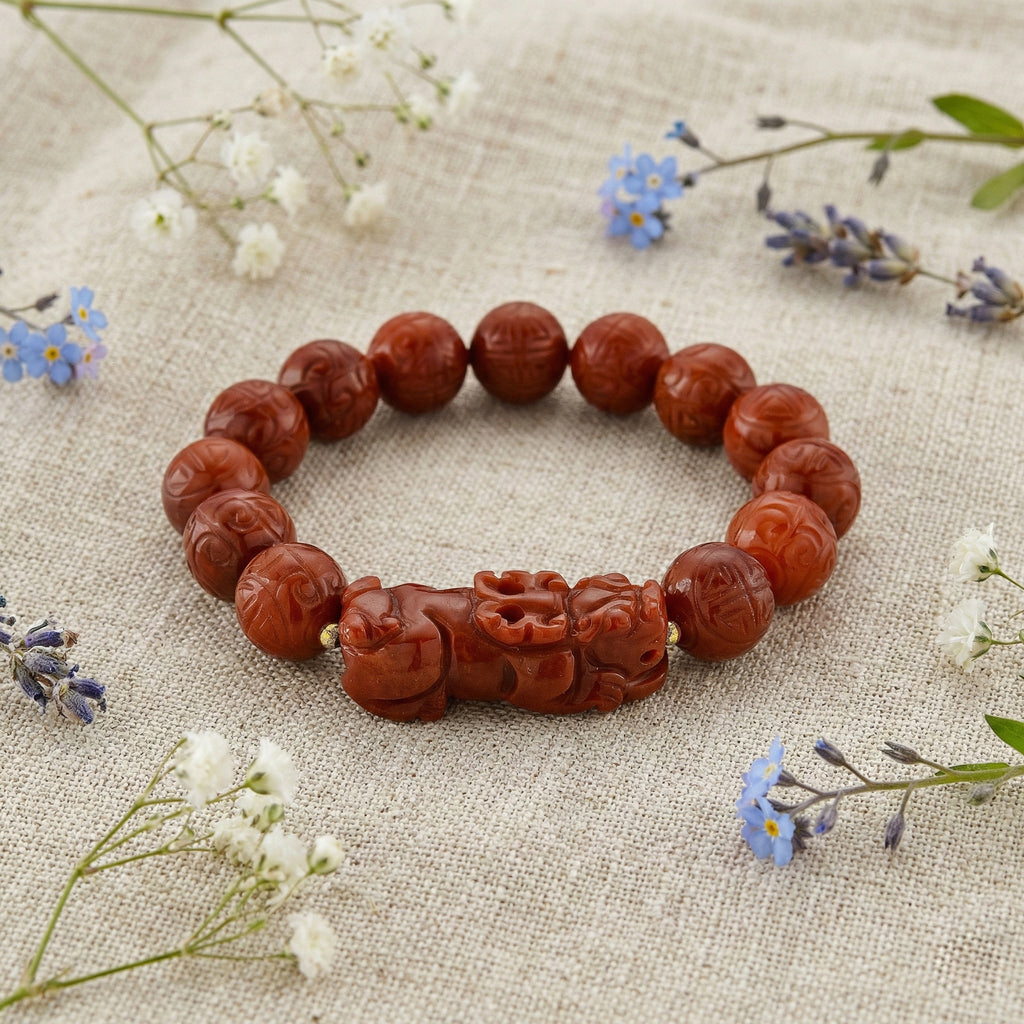 D'Joy Rote Jade Armband Flexibles (ca. 18-19 cm) 925 Silber Vergoldet (10-15 Werktage Lieferzeit) ca. 150.00 ct