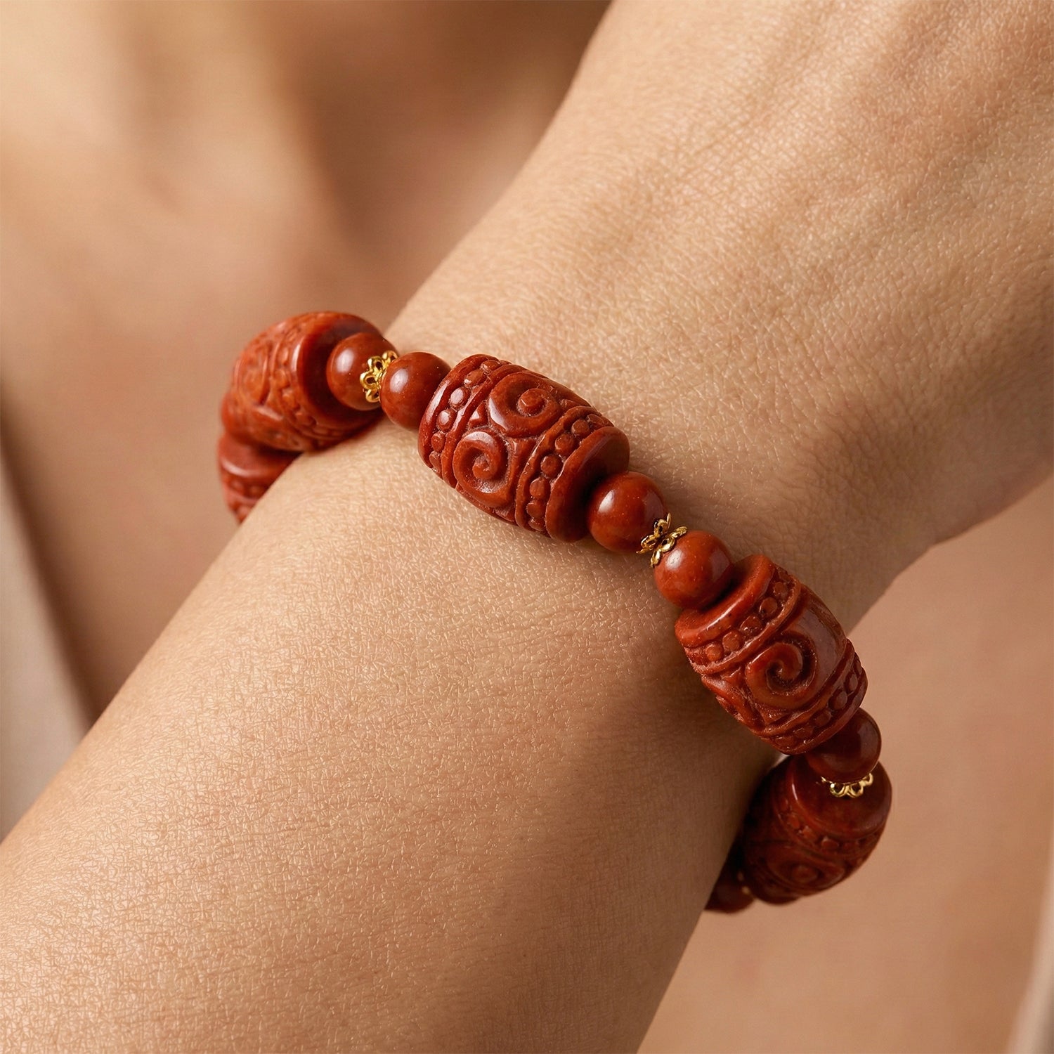 D'Joy Burmesischer Rote Jadeit Jade Armband, Flexibles, 925 Silber Vergoldet ca. 150.00 ct