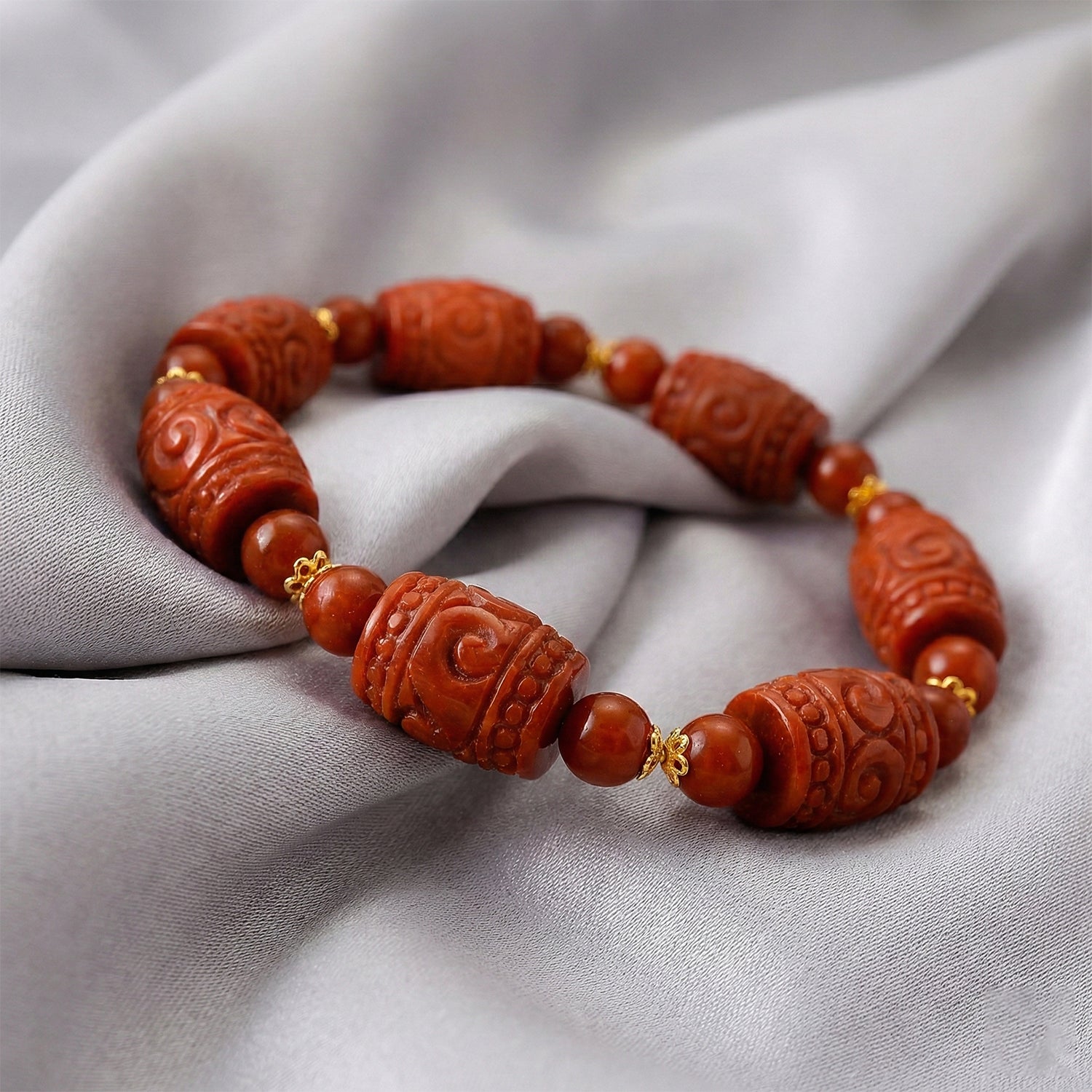 D'Joy Burmesischer Rote Jadeit Jade Armband, Flexibles, 925 Silber Vergoldet ca. 150.00 ct